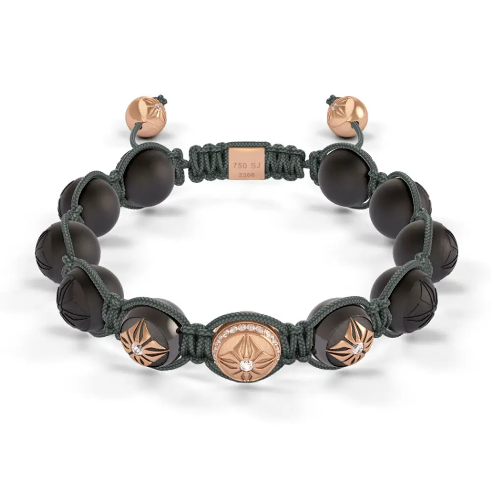 Rose & Black Gold Diamond & Ceramic 10mm Bead Braided Bracelet