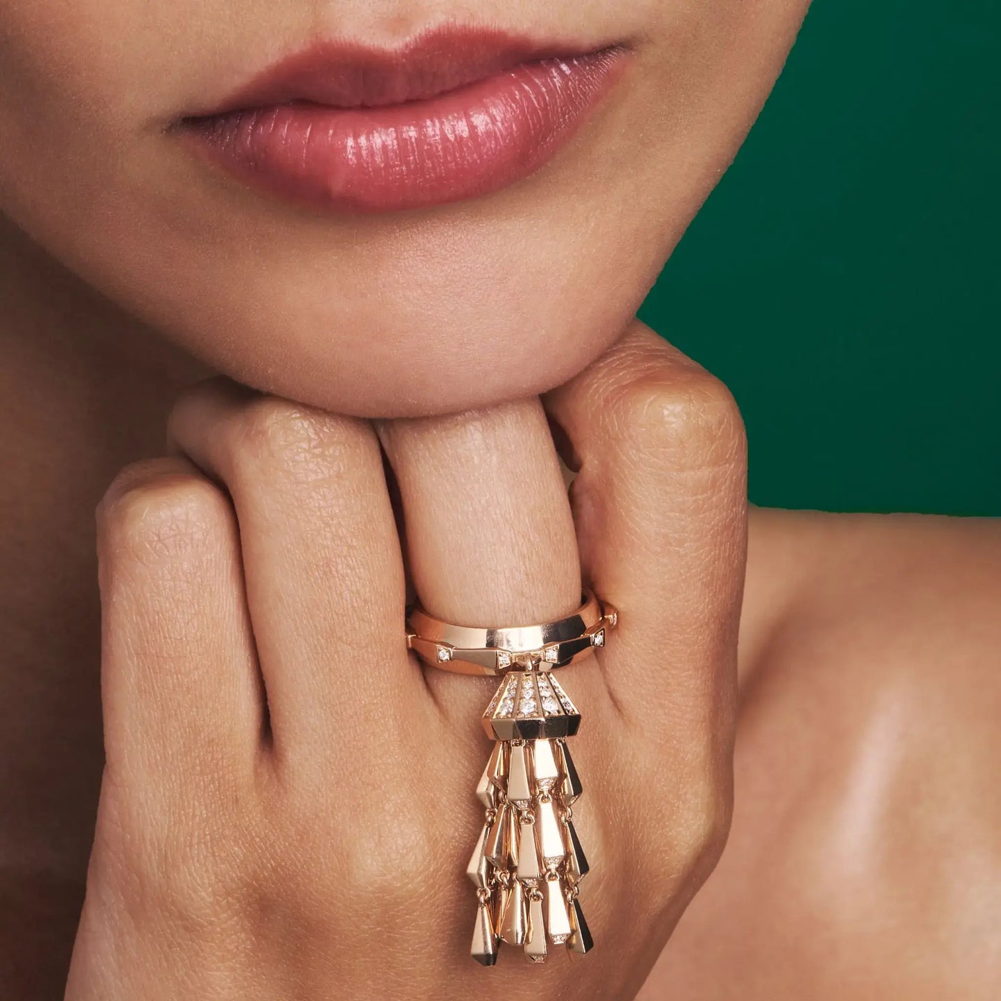 Spike Tassel Half Pave Diamond Ring - Yellow Gold