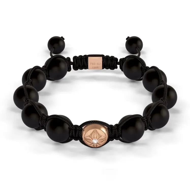 Rose Gold SOS & Onyx 10mm Bead Braided Bracelet