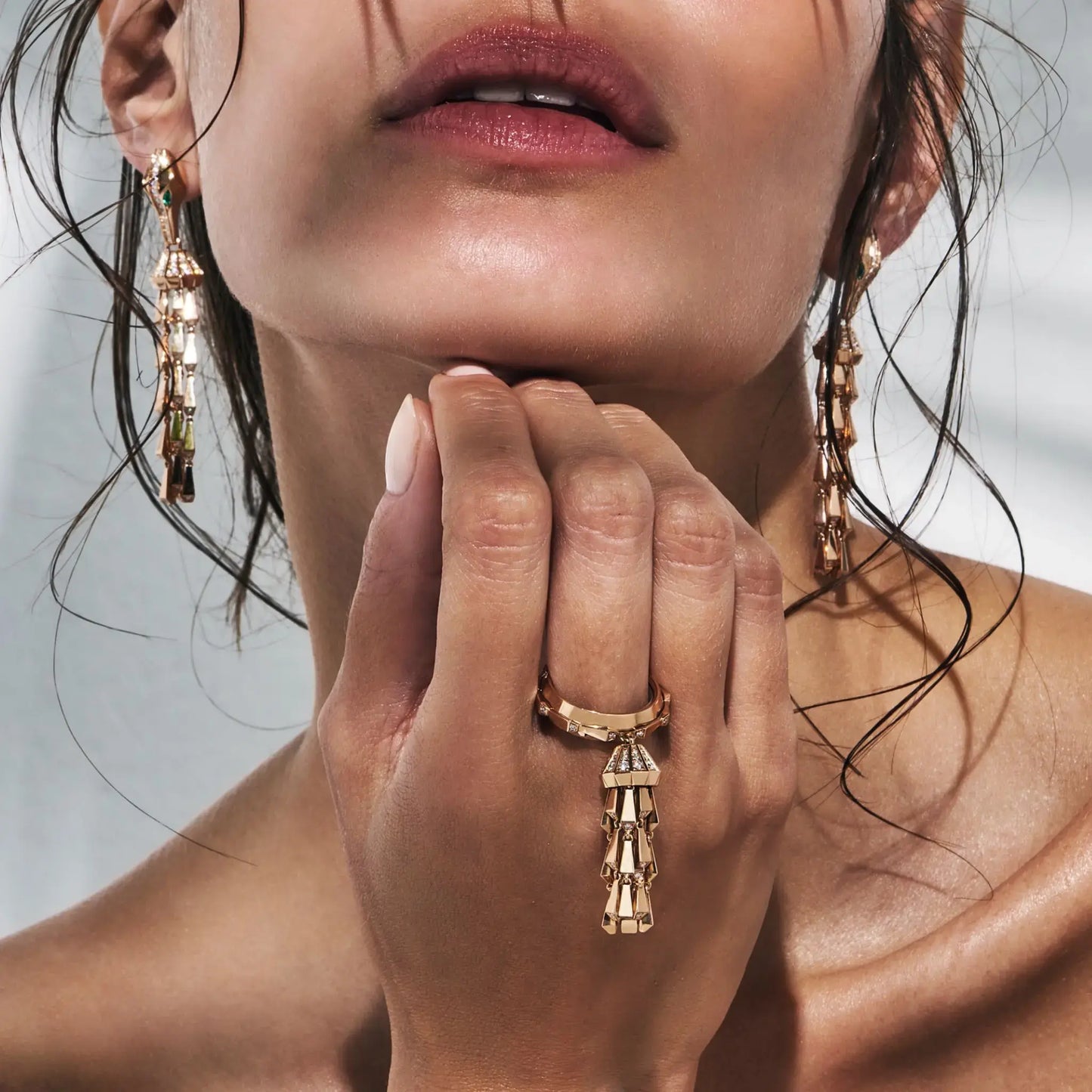 Spike Tassel Half Pave Diamond Ring - Yellow Gold