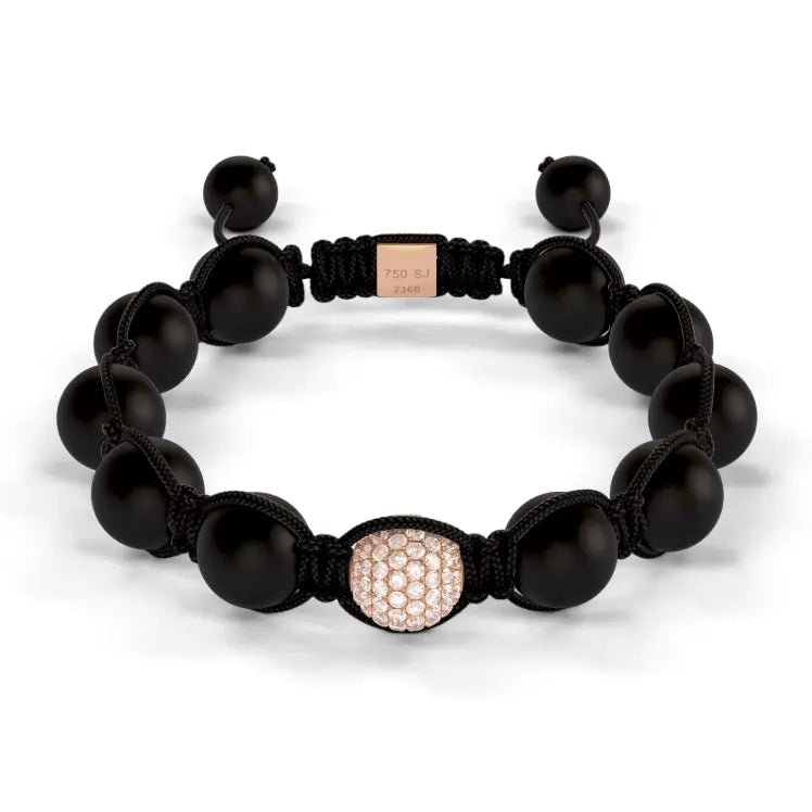 Single Rose Gold Pave & Onyx 10mm Bead Braided Bracelet