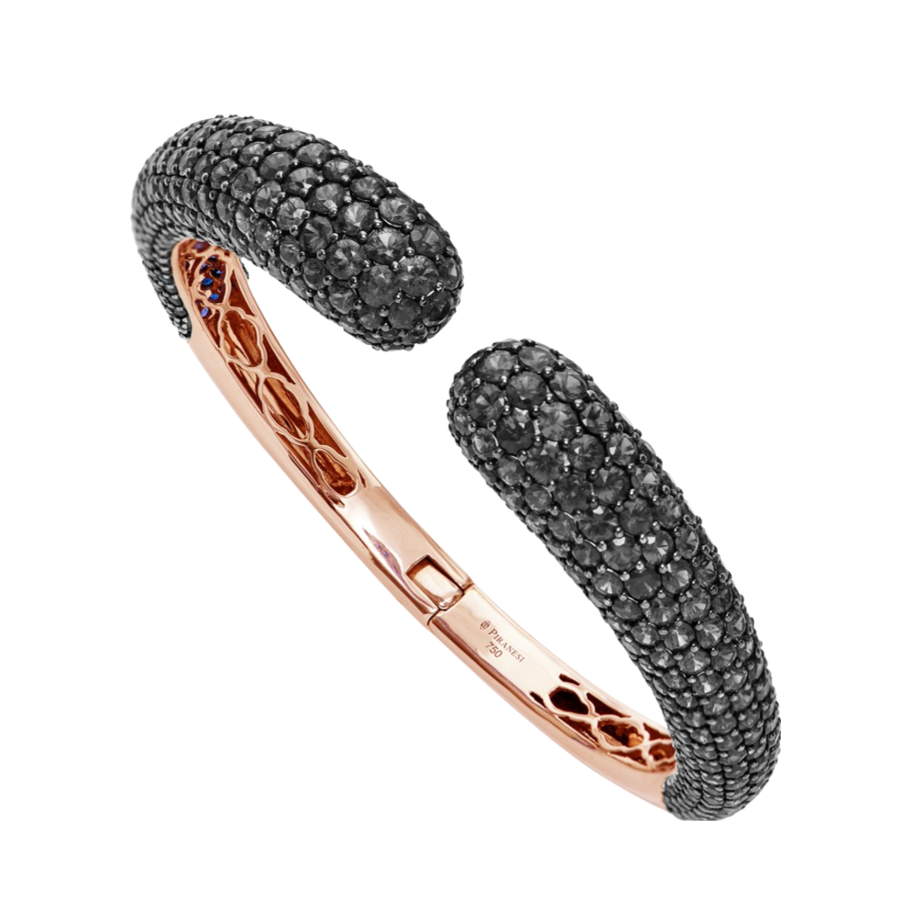 Rose Gold Dome Bangle - Black Diamond