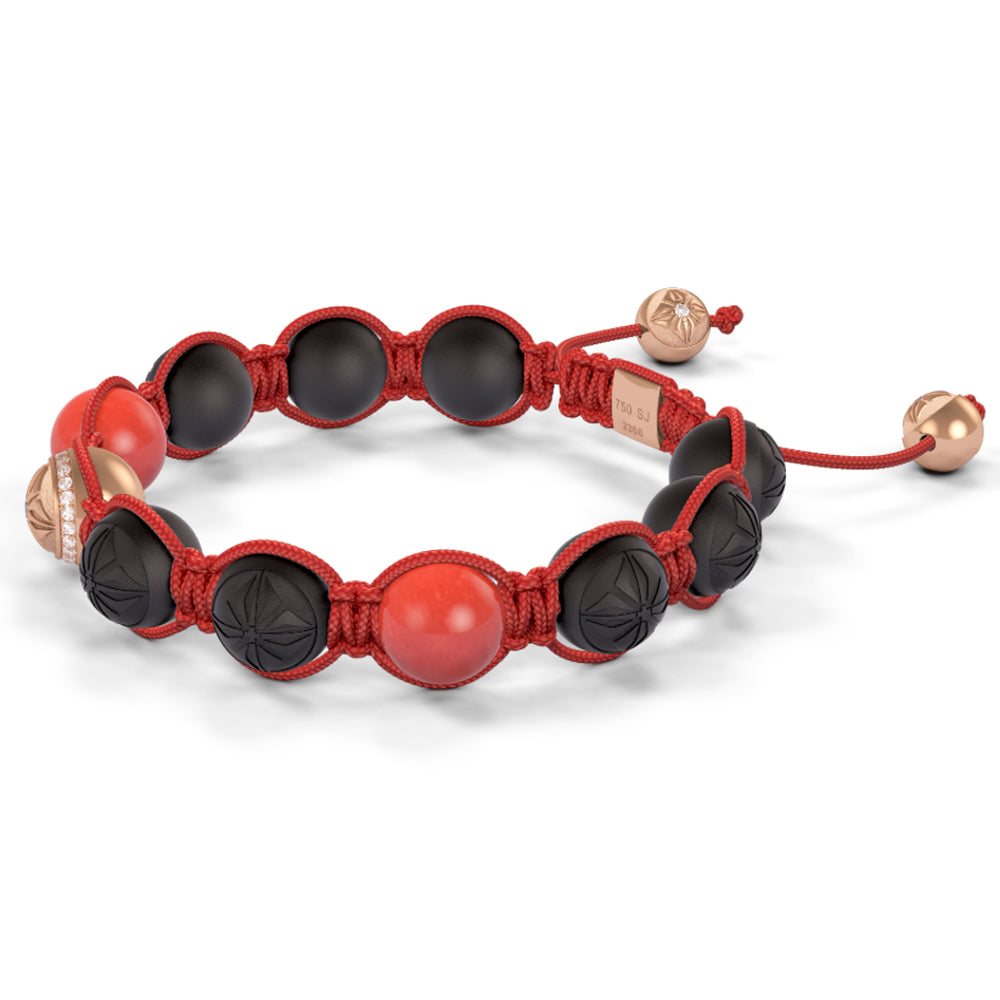 Rose Gold Diamond Coral & Ceramic 10mm Bead Braided Bracelet