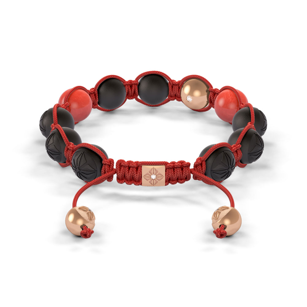 Rose Gold Diamond Coral & Ceramic 10mm Bead Braided Bracelet