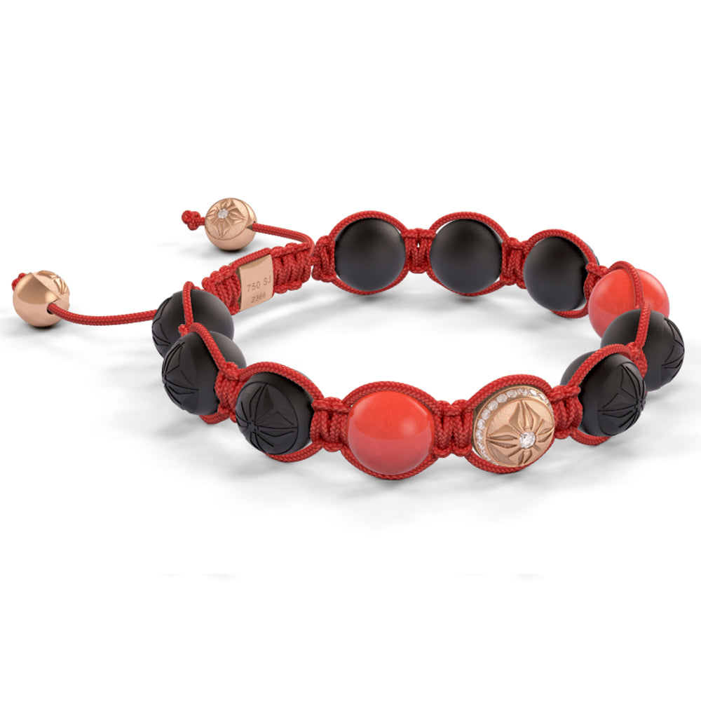 Rose Gold Diamond Coral & Ceramic 10mm Bead Braided Bracelet