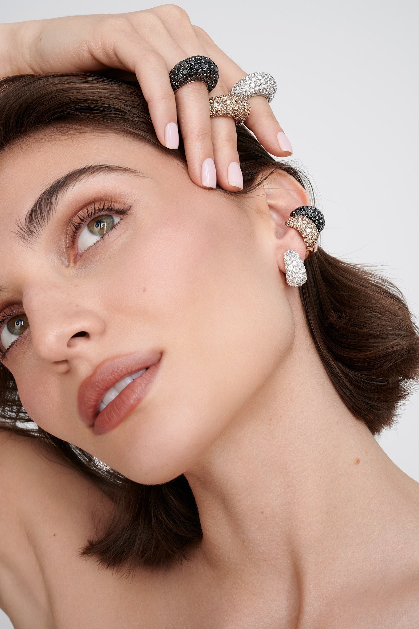 Rose Gold Dome Huggie Earring - Black Diamond