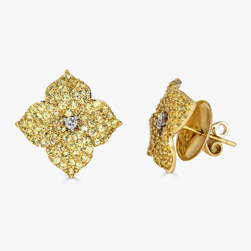 Yellow Gold Fiore Large Flower Earrings - Yellow Sapphire