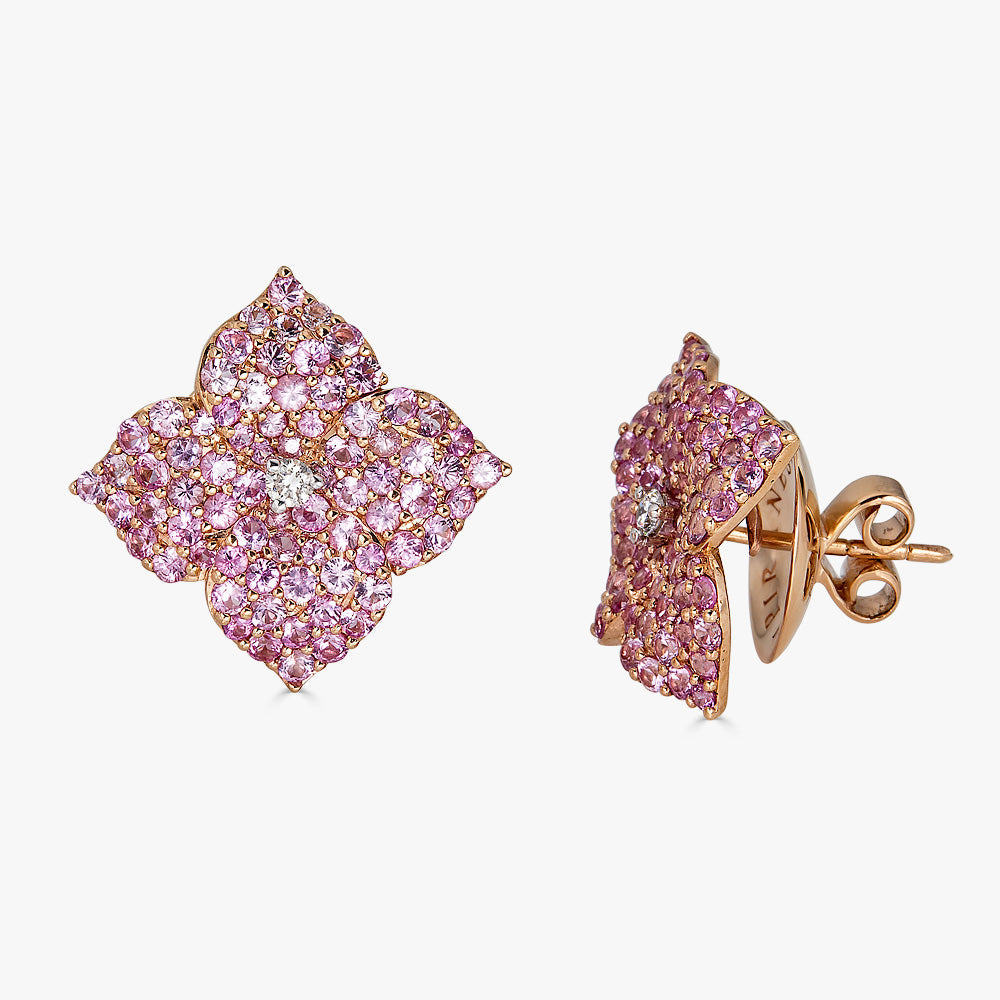 Rose Gold Fiore Large Flower Earrings - Pink Sapphire