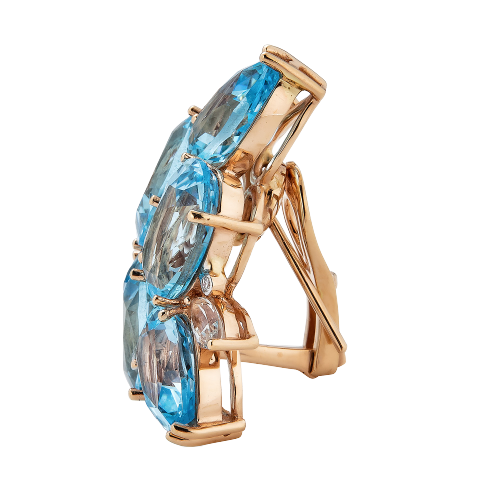 Rose Gold Pietra Cluster Earrings - Blue Topaz
