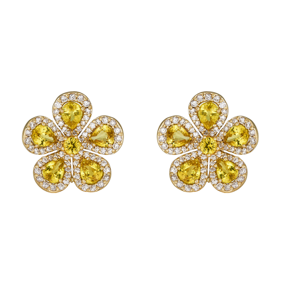 Yellow Gold Classic Flower Earrings - Yellow Sapphire