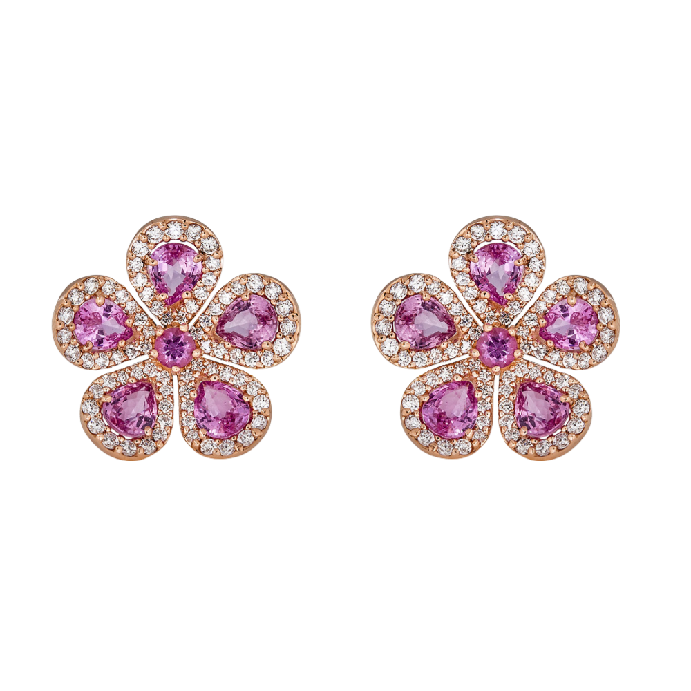 Rose Gold Classic Flower Earrings - Pink Sapphire