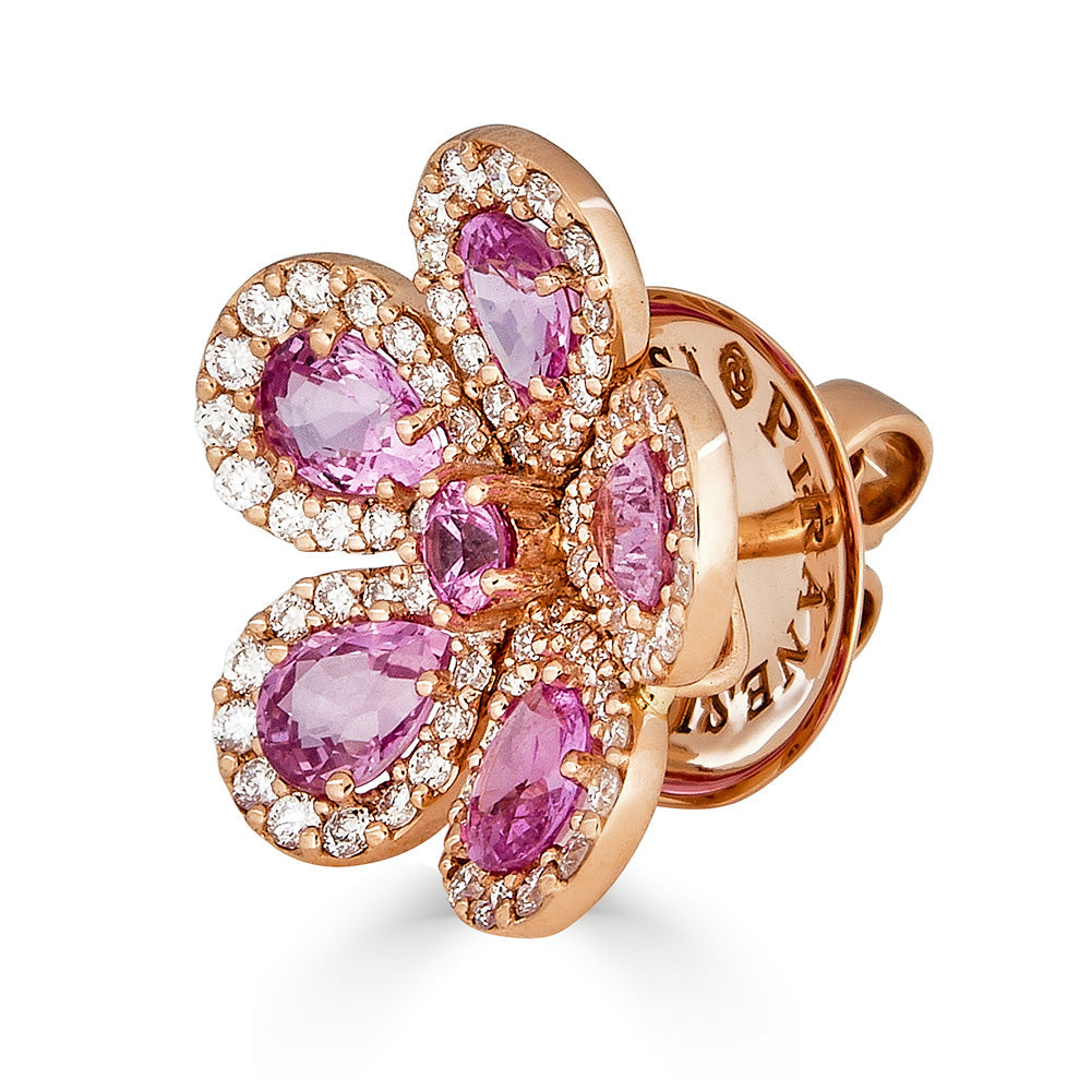 Rose Gold Classic Flower Earrings - Pink Sapphire