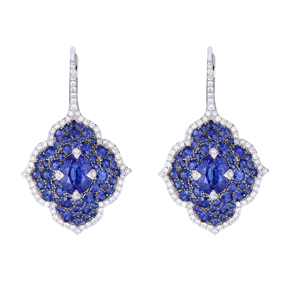 White Gold Pasha Drop Earrings - Blue Sapphire