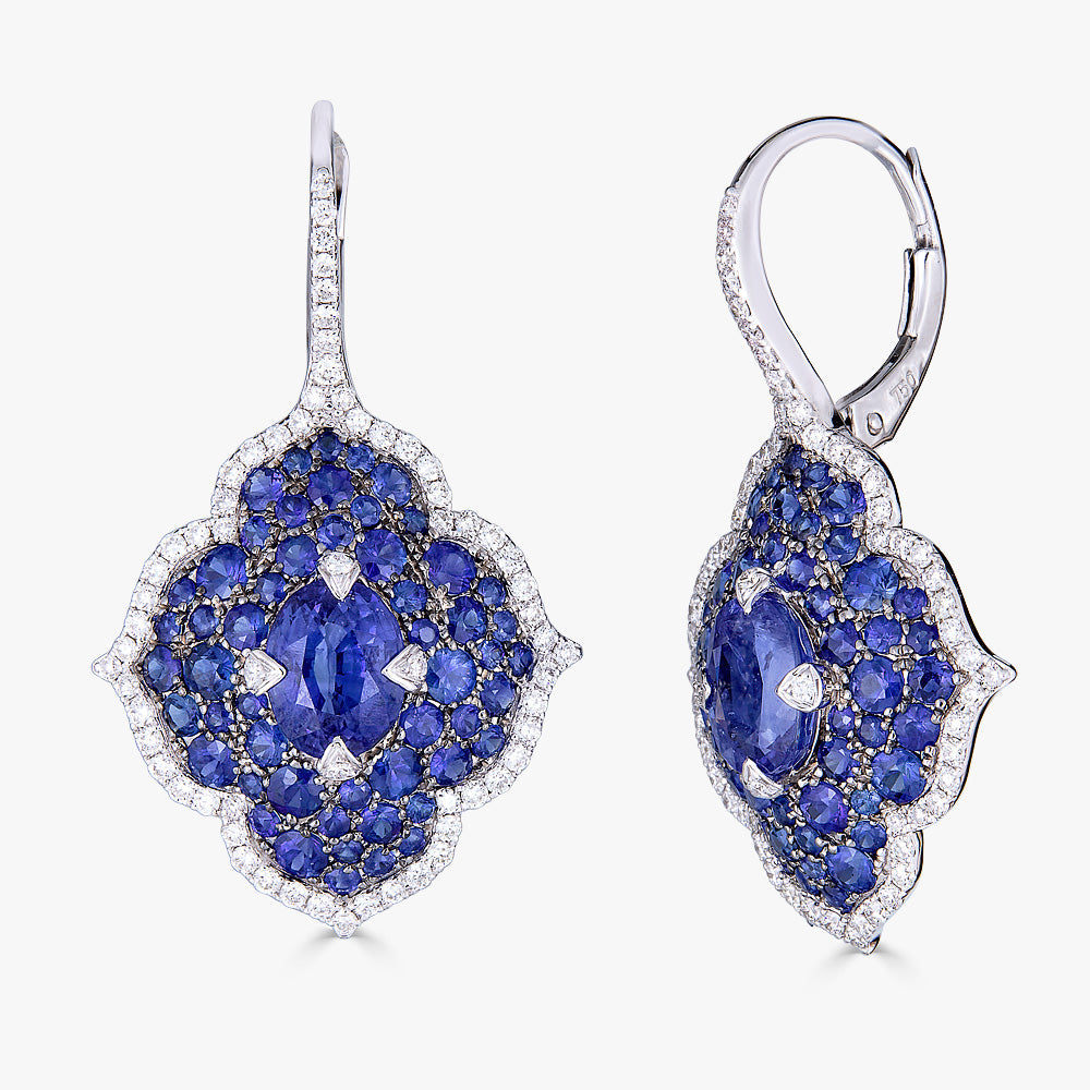 White Gold Pasha Drop Earrings - Blue Sapphire