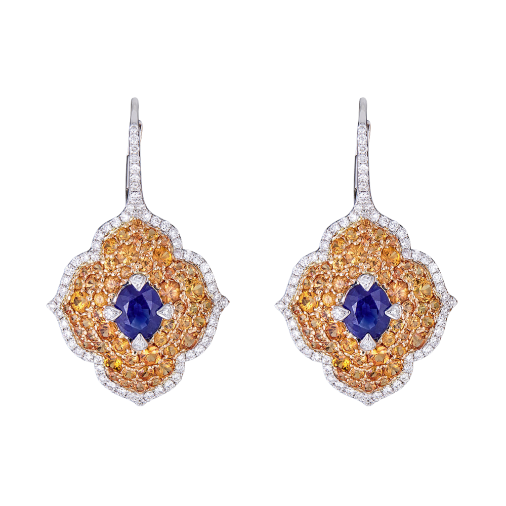 Yellow Gold Pasha Drop Earrings - Orange Sapphire