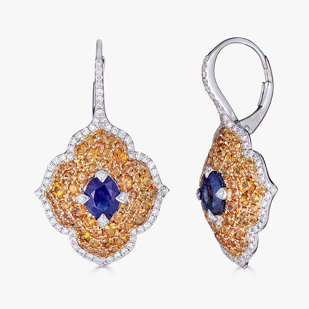 Yellow Gold Pasha Drop Earrings - Orange Sapphire