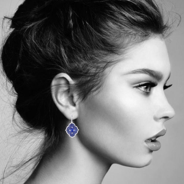 White Gold Pasha Drop Earrings - Blue Sapphire