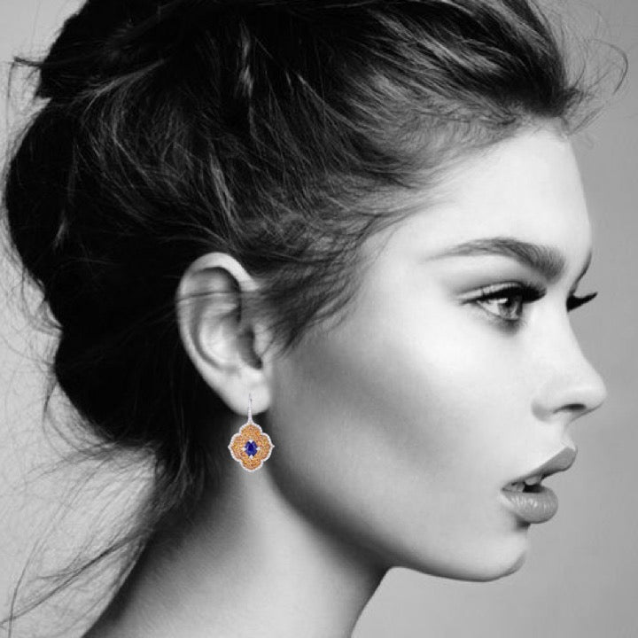 Yellow Gold Pasha Drop Earrings - Orange Sapphire
