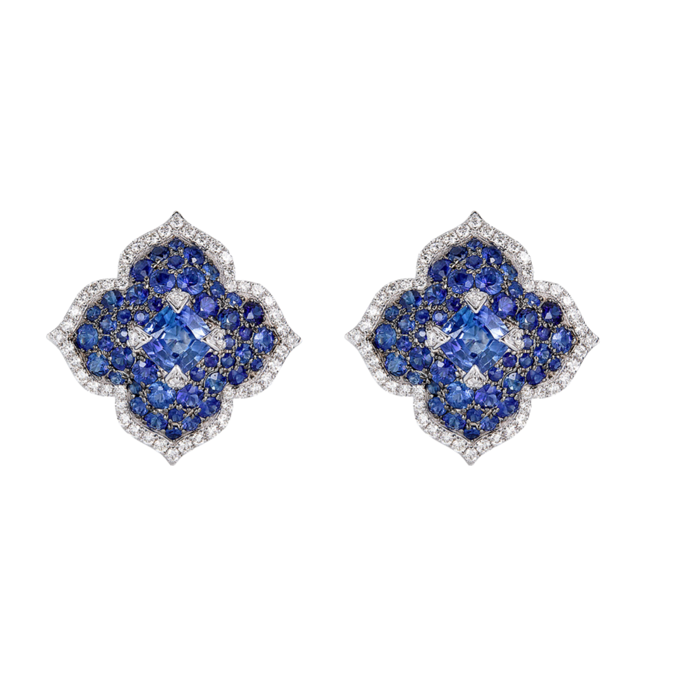 White Gold Pasha Stud Earrings - Blue Sapphire