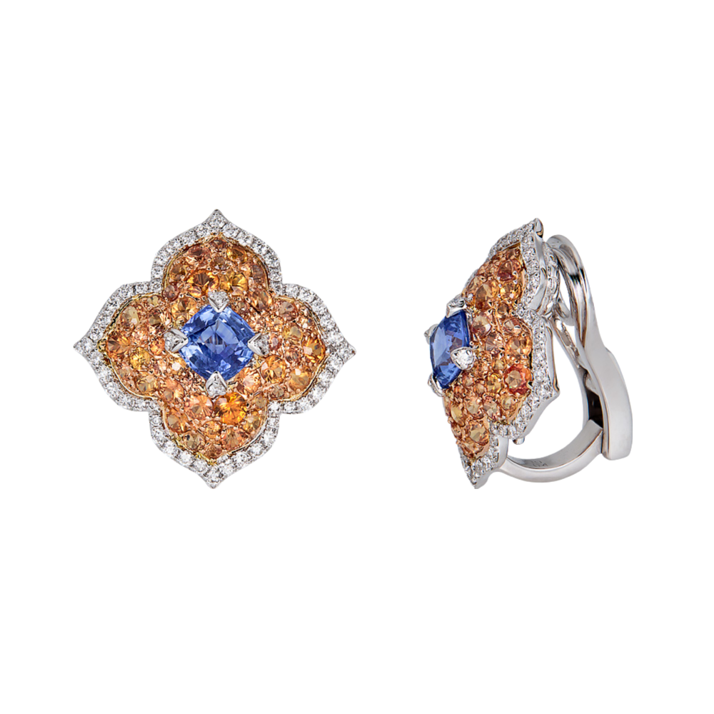 Rose Gold Pasha Stud Earrings - Orange Sapphire