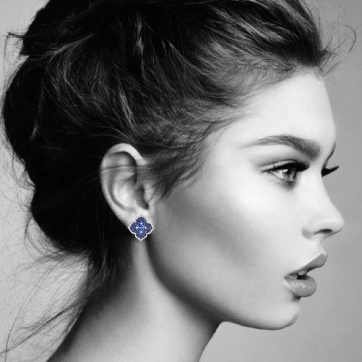 White Gold Pasha Stud Earrings - Blue Sapphire