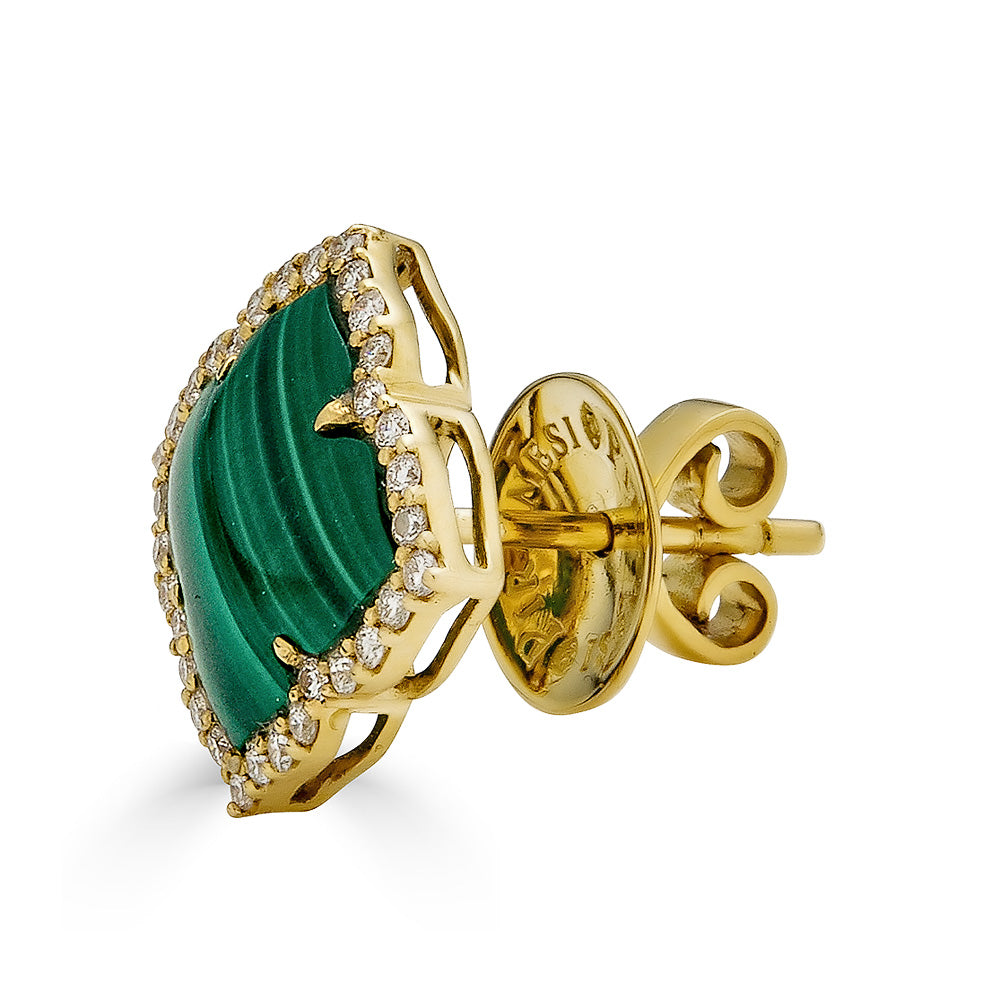 Yellow Gold Capri Small Flower Earrings - Malachite