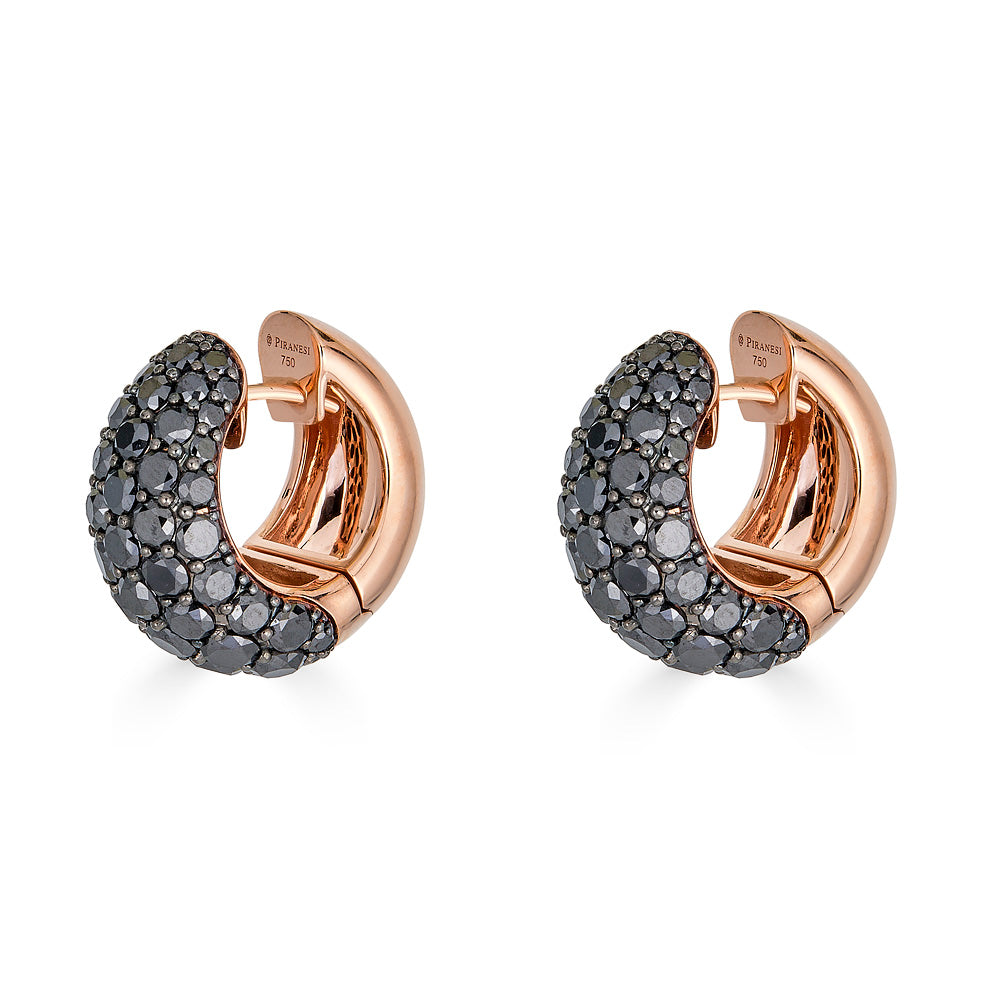 Rose Gold Dome Huggie Earring - Black Diamond