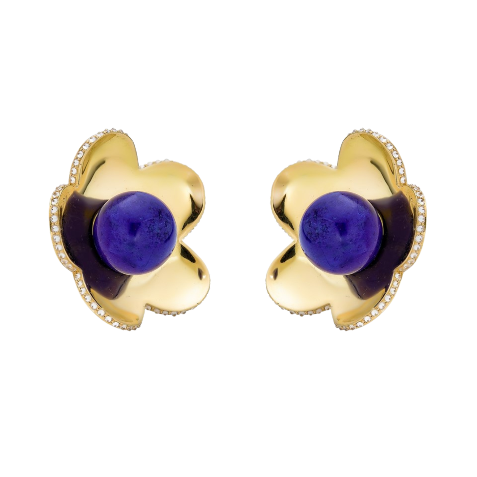 Yellow Gold Capri Cinque Bead Earring - Lapis Lazuli