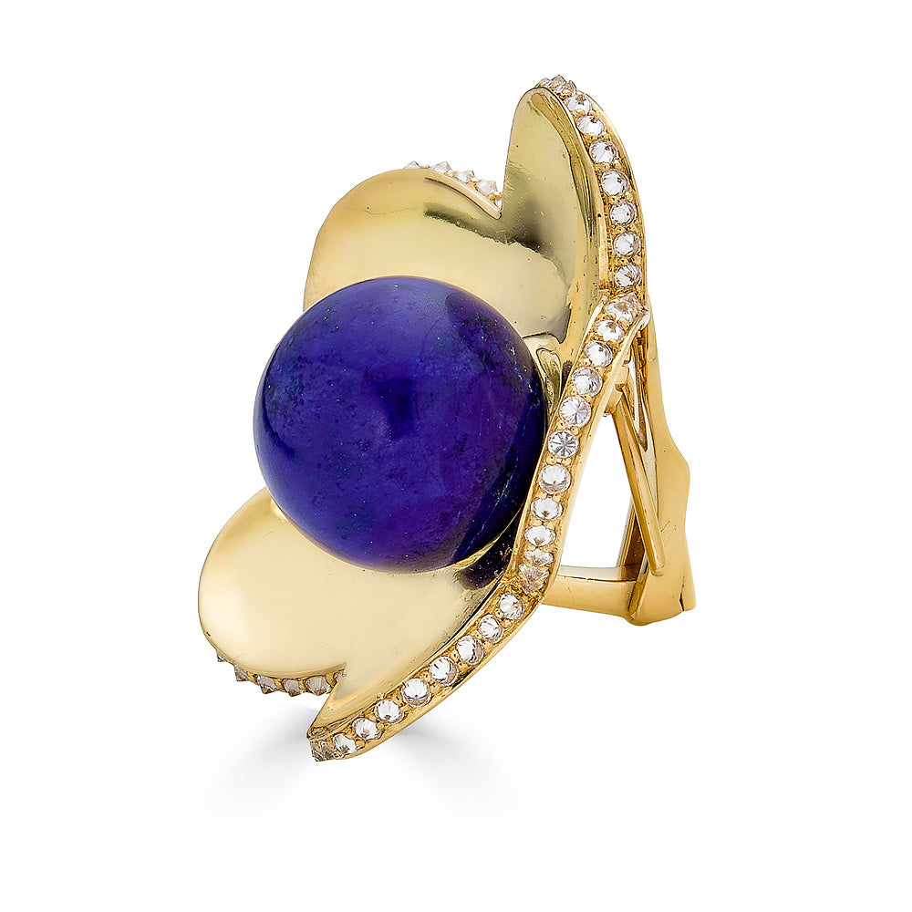 Yellow Gold Capri Cinque Bead Earring - Lapis Lazuli