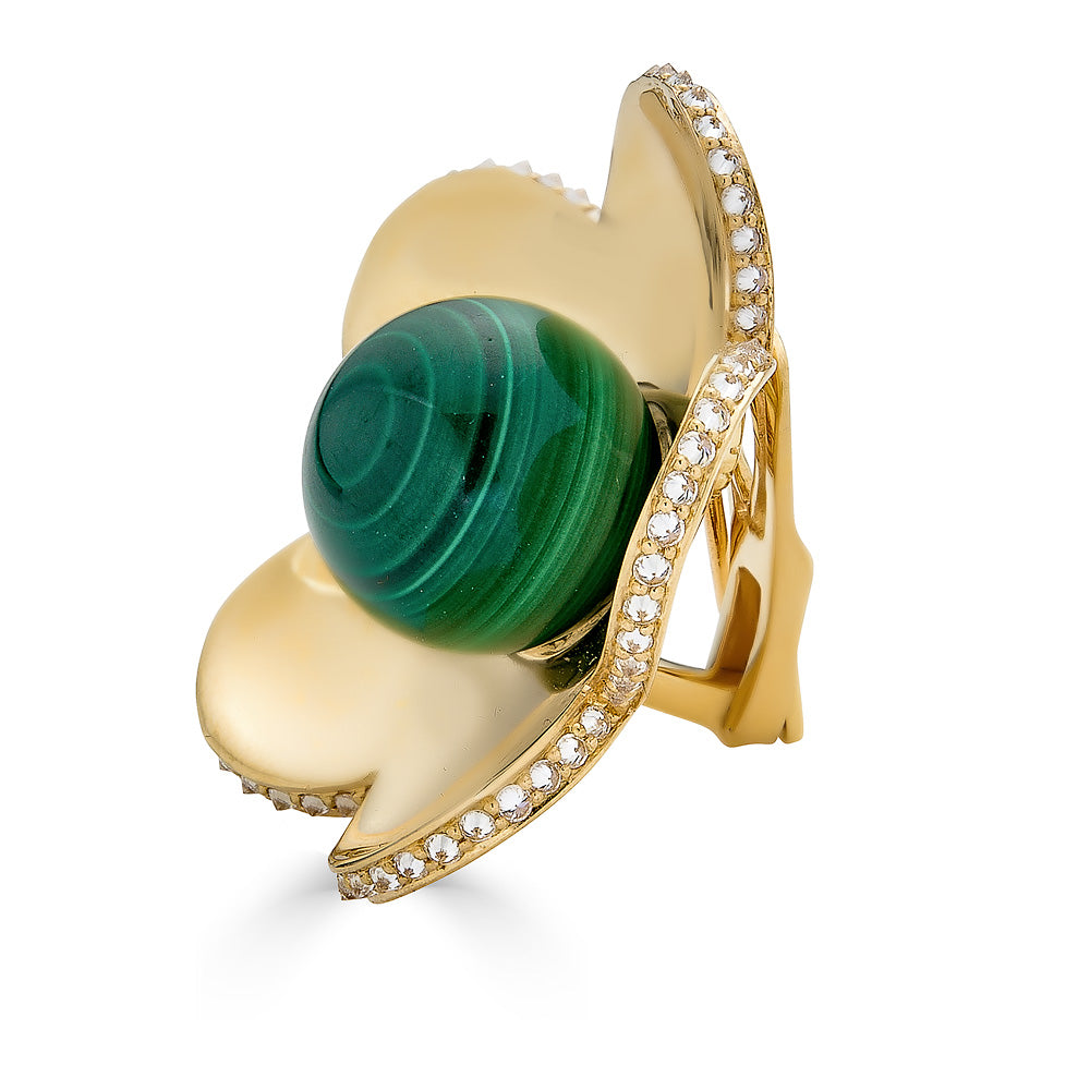 Yellow Gold Capri Cinque Bead Earring - Malachite