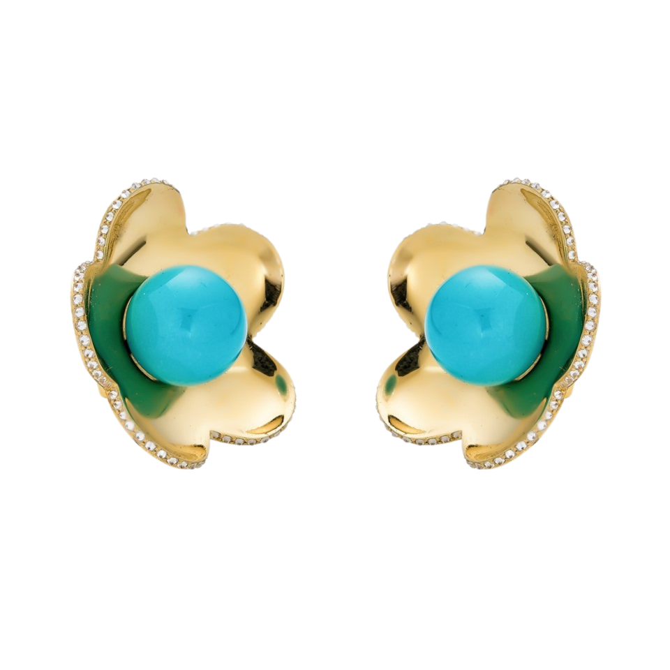 Yellow Gold Capri Cinque Bead Earring - Turquoise