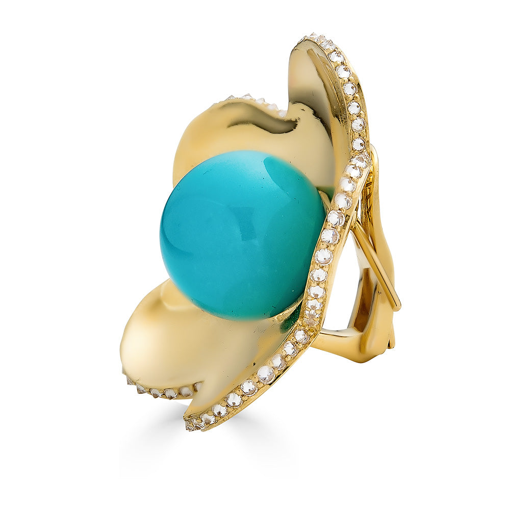 Yellow Gold Capri Cinque Bead Earring - Turquoise
