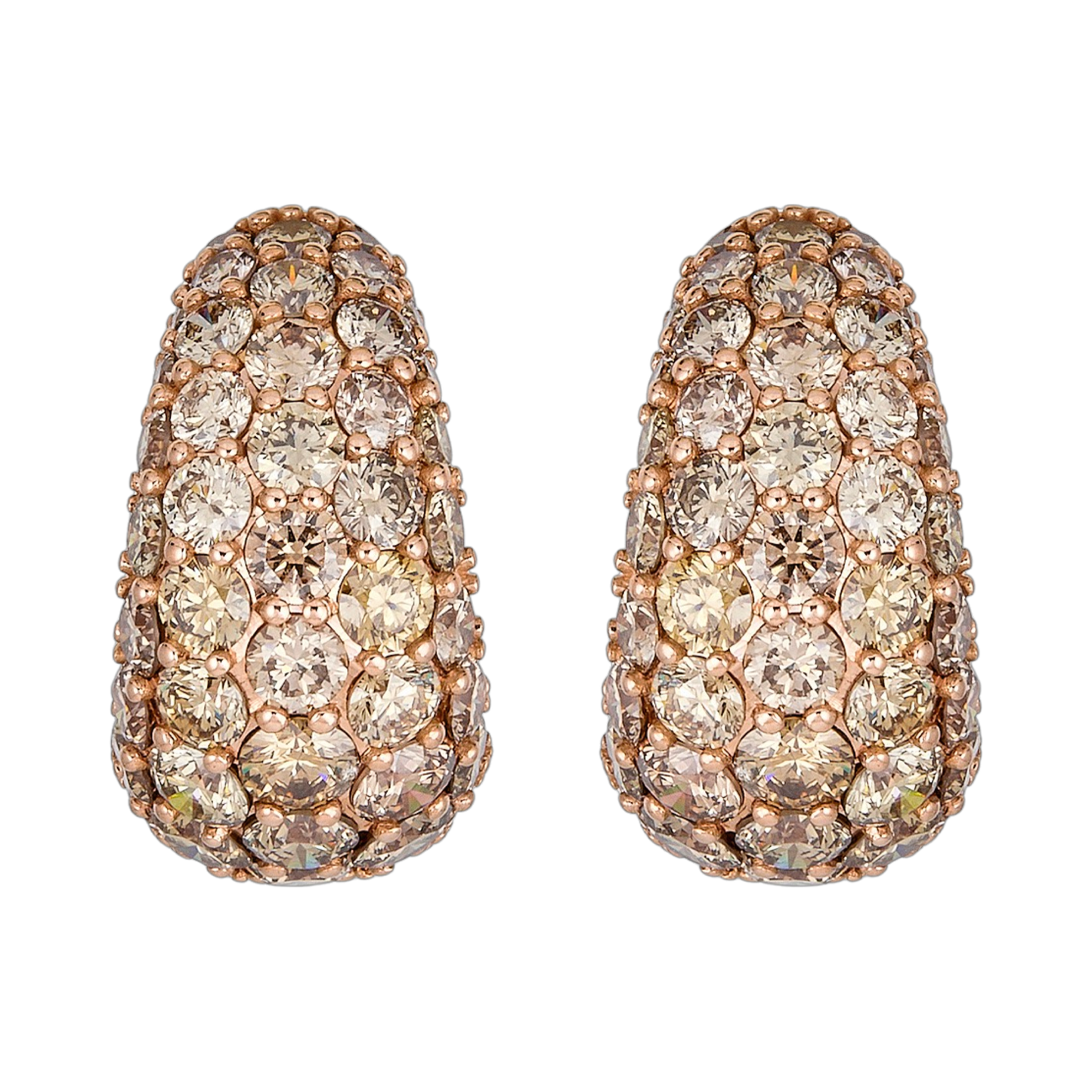 Rose Gold Dome Huggie Earring - Champagne Diamond
