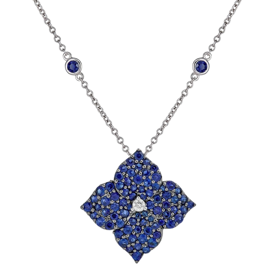 Black Gold Fiore Large Flower Necklace - Blue Sapphire