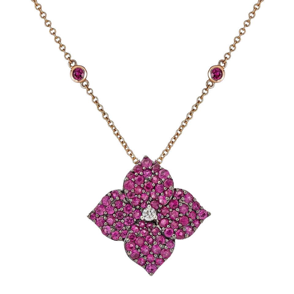 Rose Gold Fiore Large Flower Necklace - Pink Sapphire