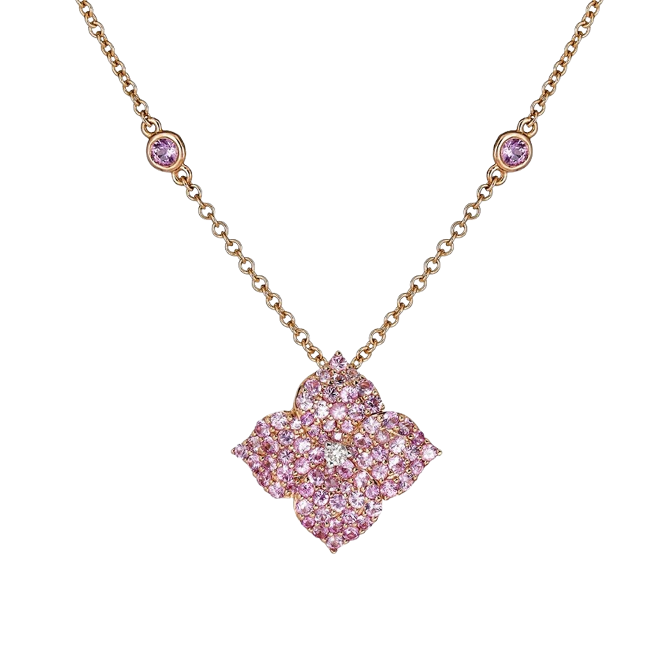 Rose Gold Fiore Small Flower Necklace - Pink Sapphire