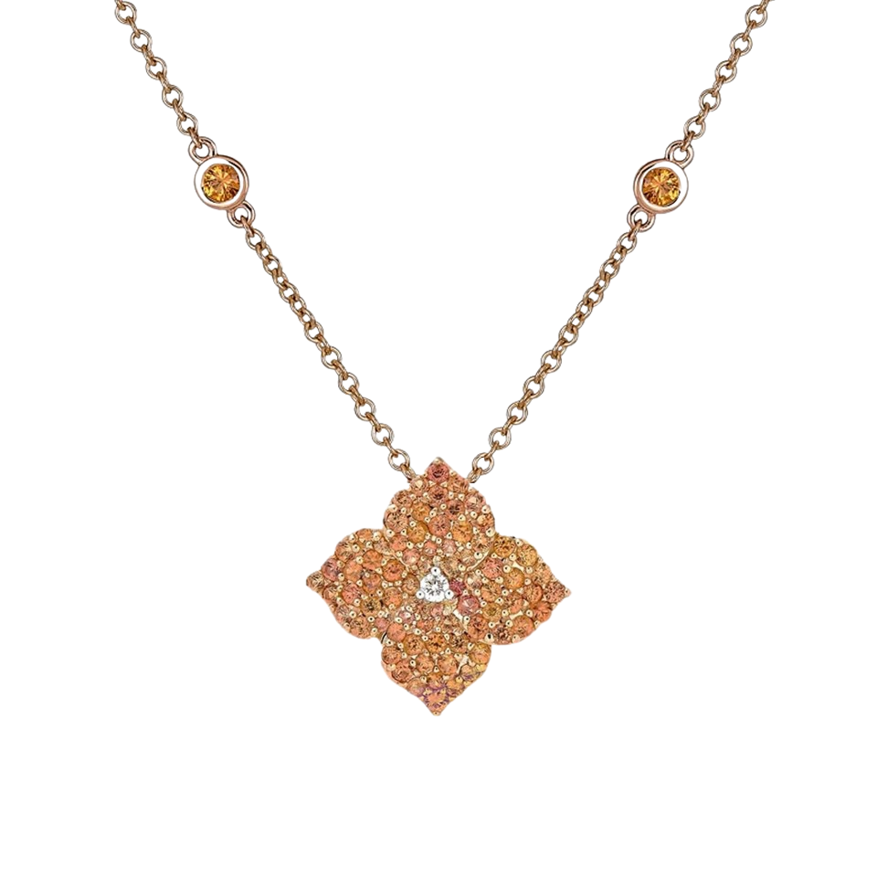 Rose Gold Fiore Small Flower Necklace - Orange Sapphire