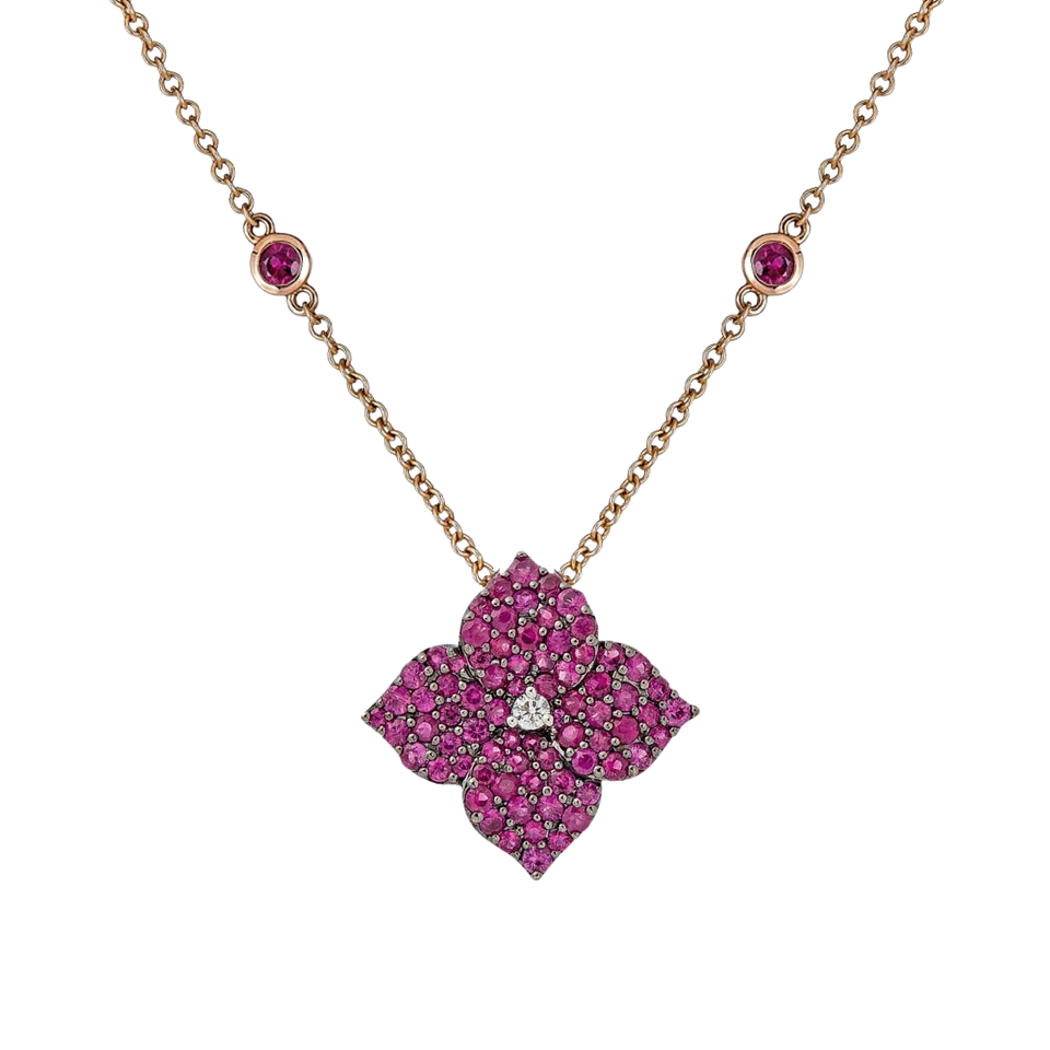Rose Gold Fiore Small Flower Necklace - Pink Sapphire