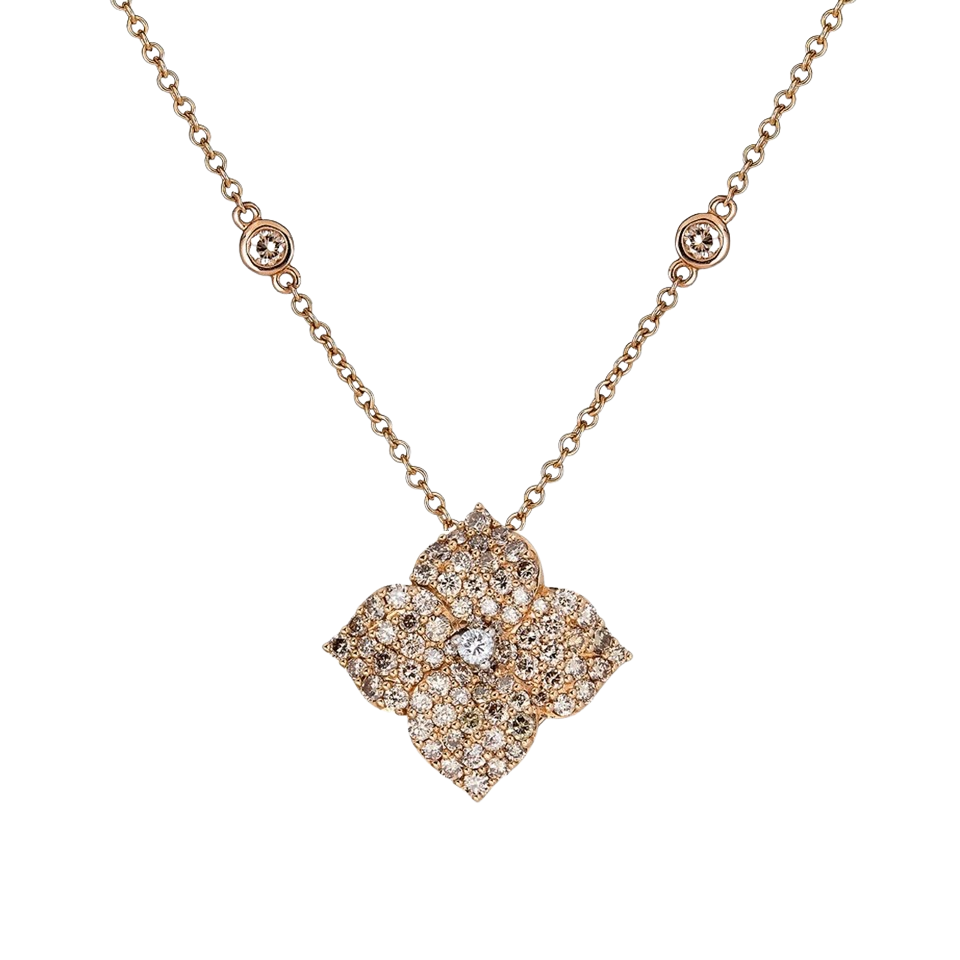 Rose Gold Fiore Small Flower Necklace - Champagne Diamond