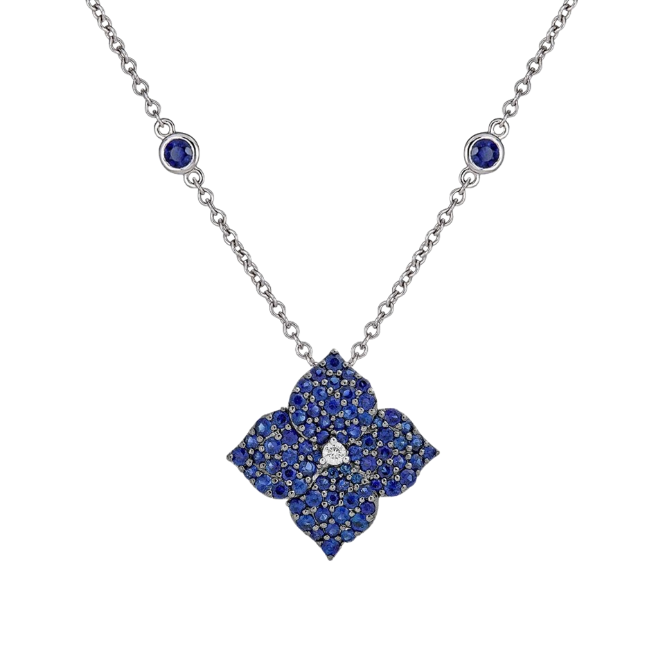 Black Gold Fiore Small Flower Necklace - Blue Sapphire