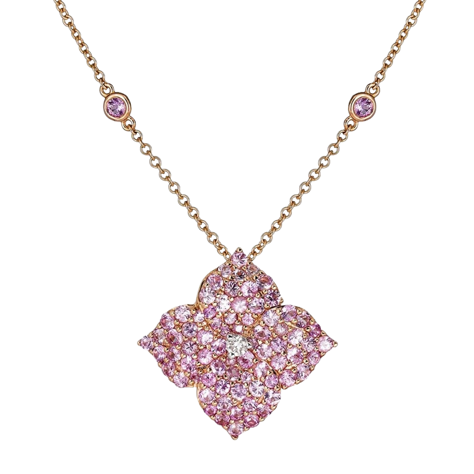 Rose Gold Fiore Large Flower Necklace - Pink Sapphire