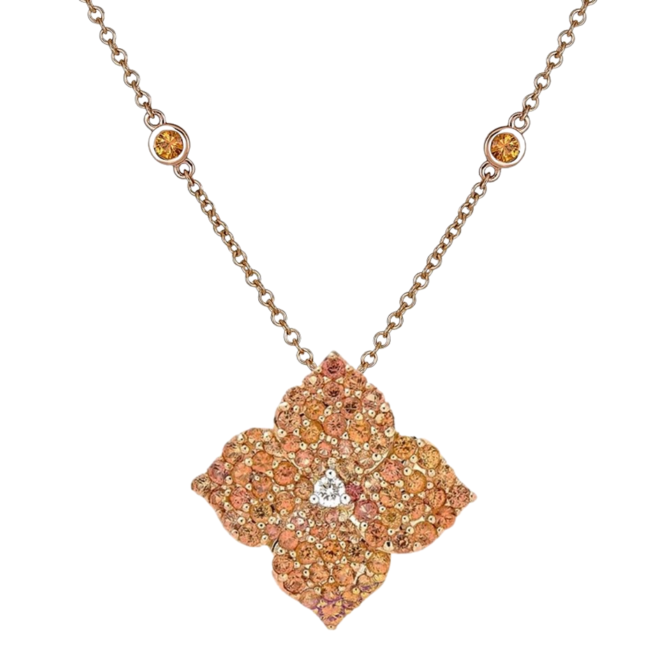 Rose Gold Fiore Large Flower Necklace - Orange Sapphire