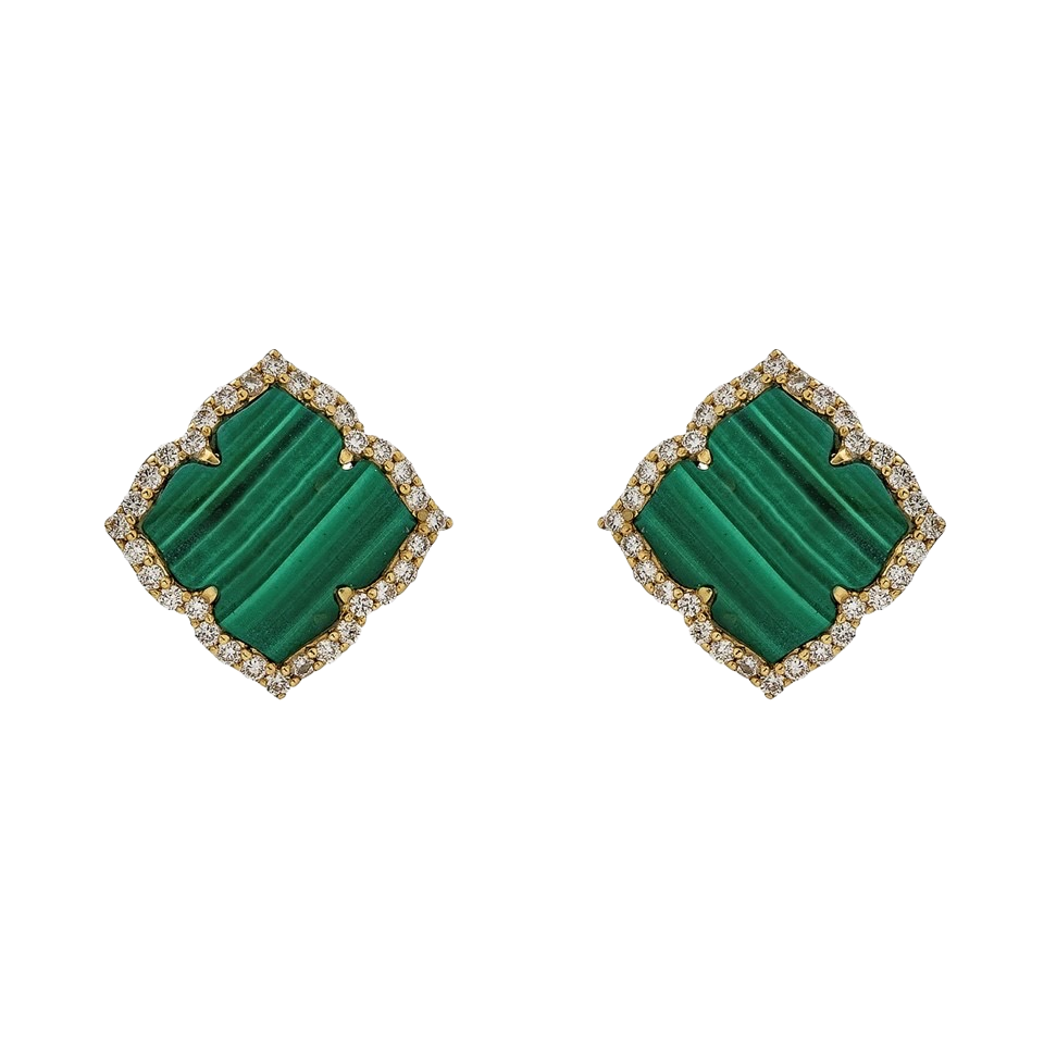 Yellow Gold Capri Small Flower Earrings - Malachite
