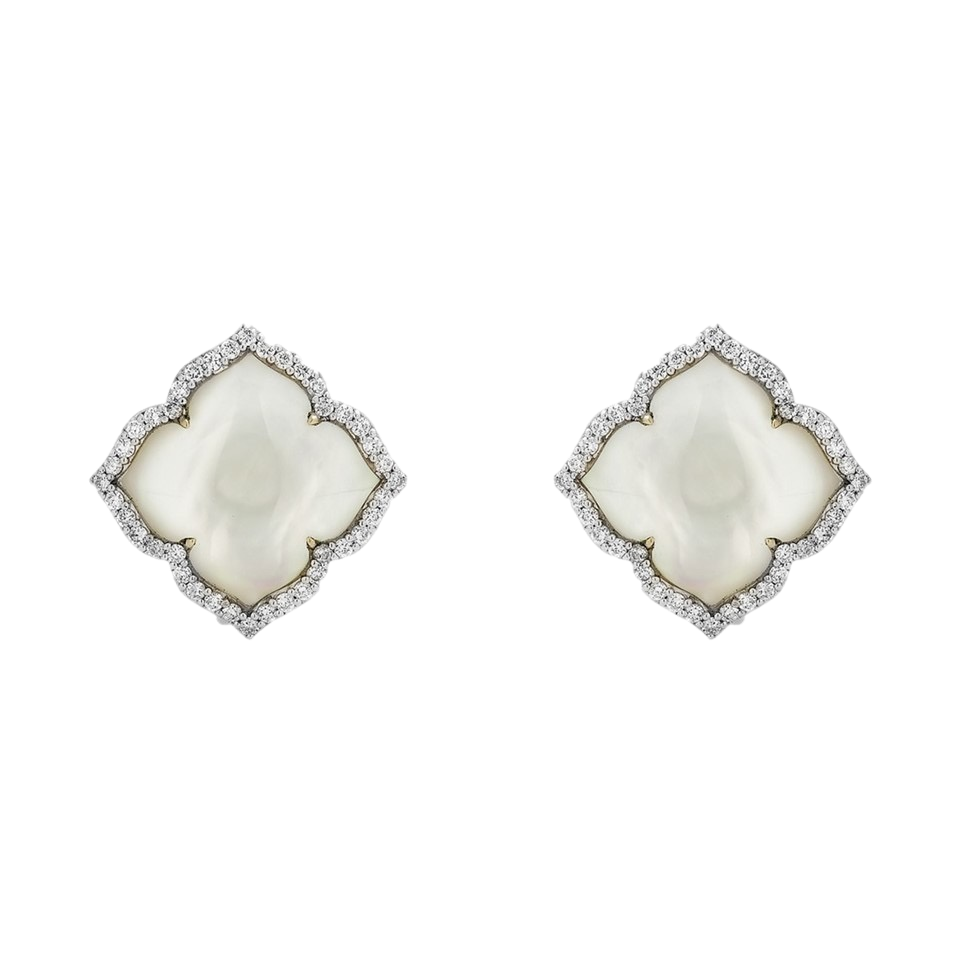White Gold Capri Small Flower Earrings - Mother of Pearl