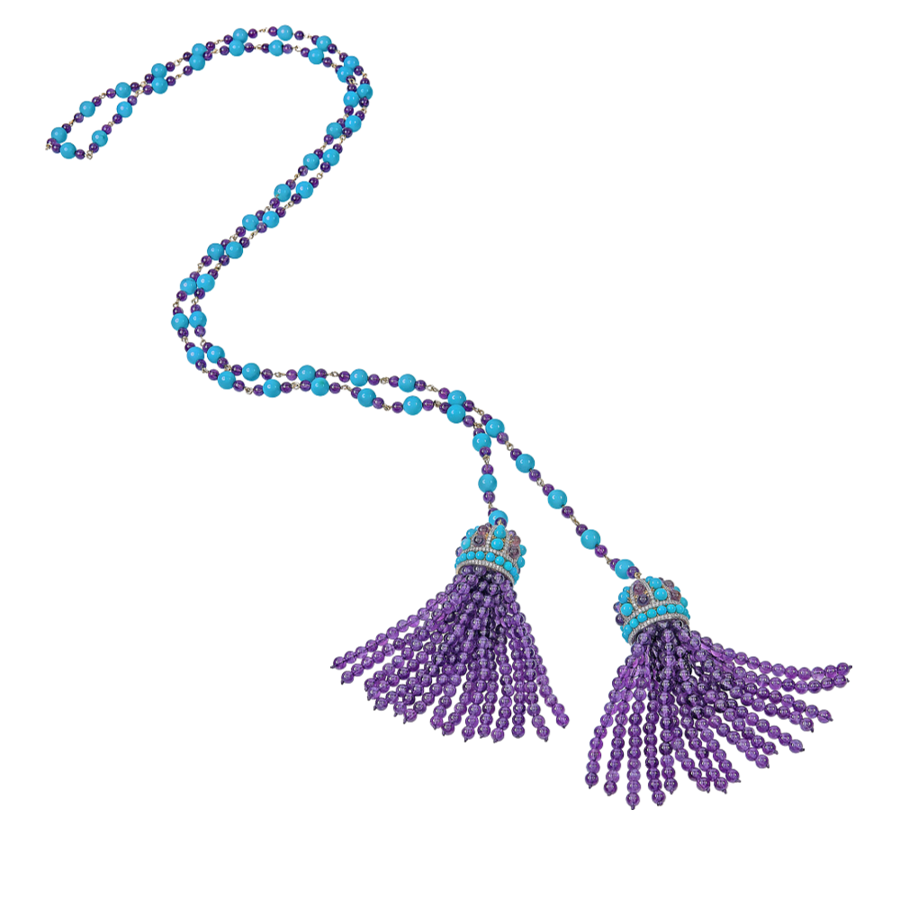 White Gold Capri Tassel Lariat - Amethyst