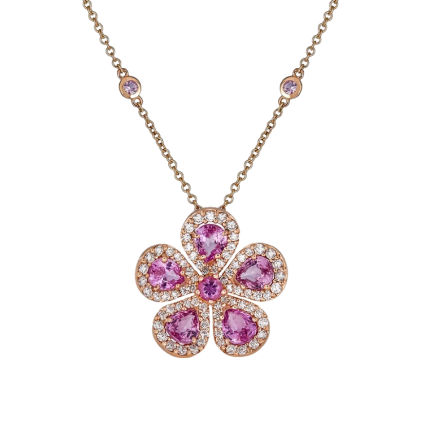 Rose Gold Classic Flower Large Necklace - Pink Sapphire