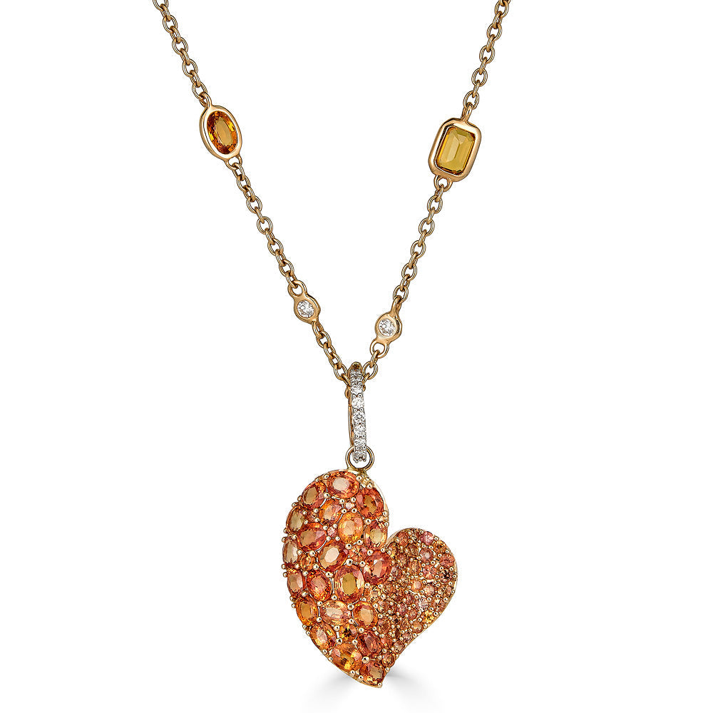 Rose Gold Wave Heart Large Pendant - Orange Sapphire