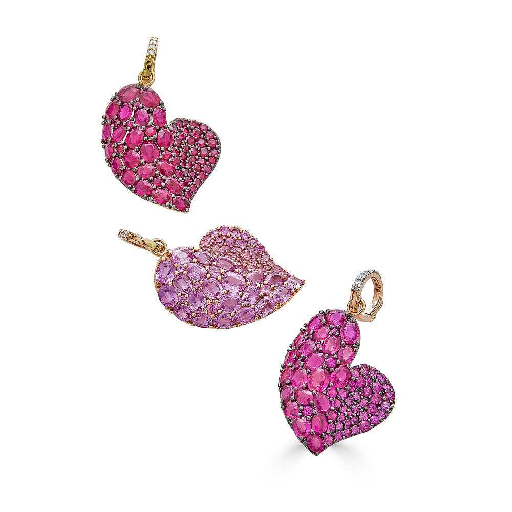 Rose Gold Wave Heart Large Pendant - Pink Sapphire
