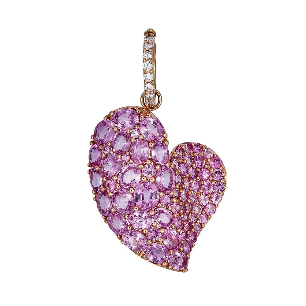 Rose Gold Wave Heart Large Pendant - Pink Sapphire