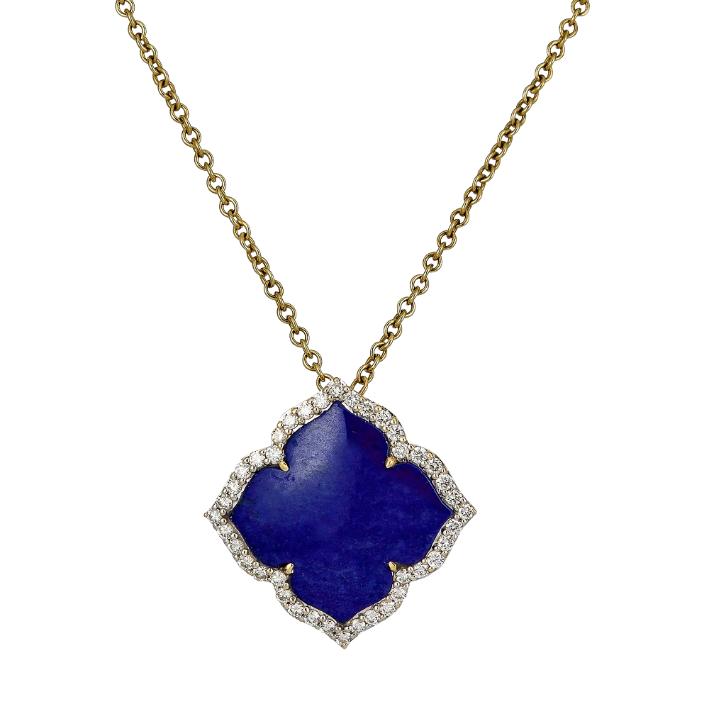 Yellow Gold Capri Flower Necklace - Lapis Lazuli